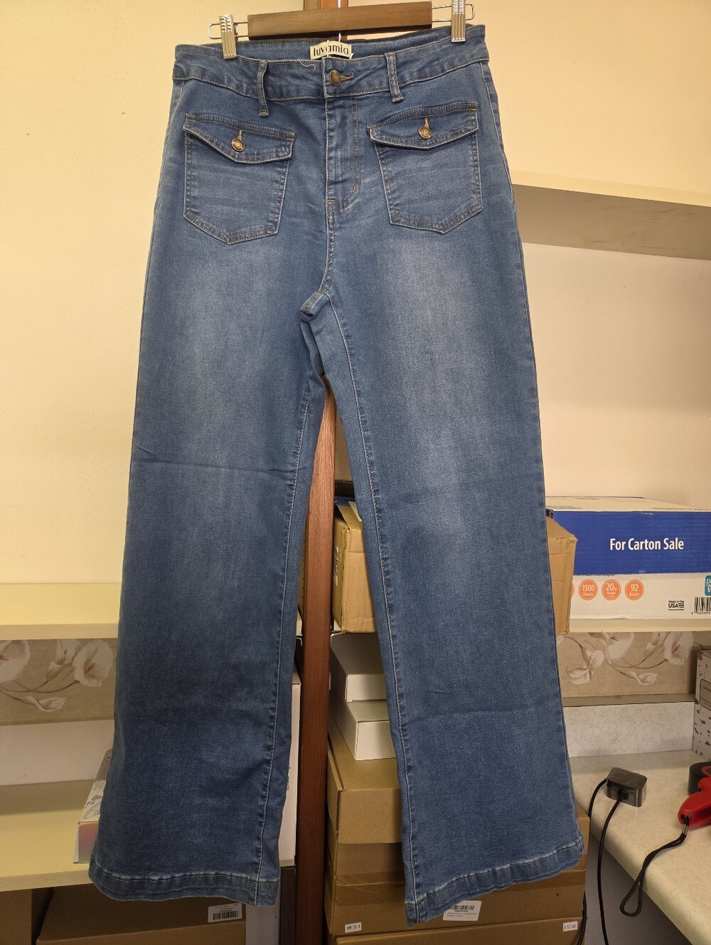 Luvamia Mid-Rise Wide-Leg Denim Jeans in Blue